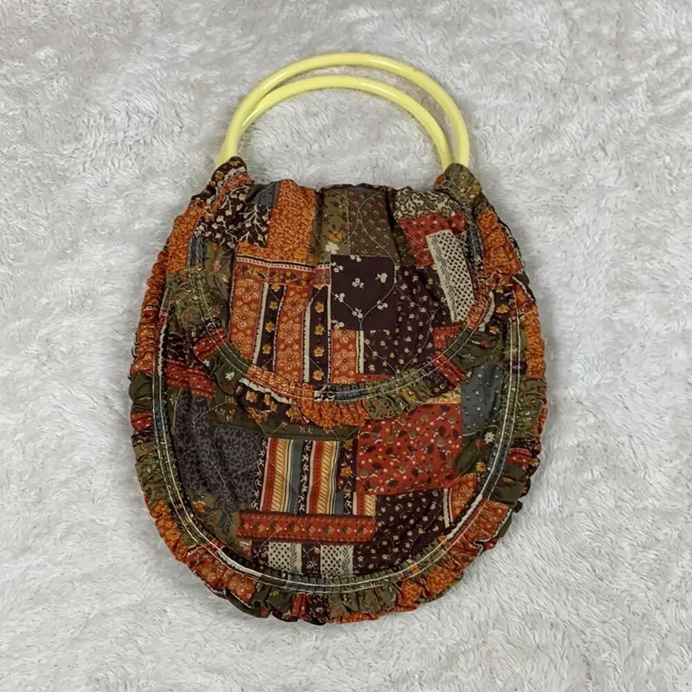 Handmade‎ quilted round handle patchwork look hobo bag